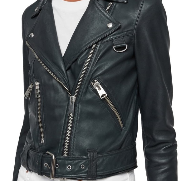 Blue All Saint Gidley Leather Biker Jacket - Picture 5 of 8